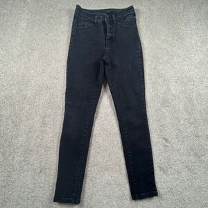 Enjean Black High Waisted Skinny Jeans Exposed Button Fly EP3384 Womens Size‎ 1